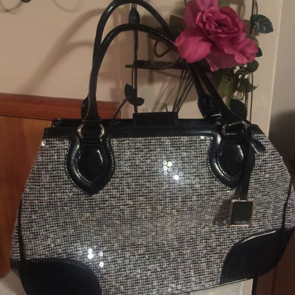 Nine West tweed sequin NEW purse two handles black